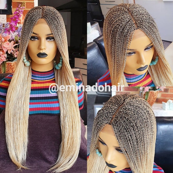 Platinum Blonde braided wig with dark roots, senegalese twists, wig for  women of colour, black women wig, micro twists, micro braids,closure