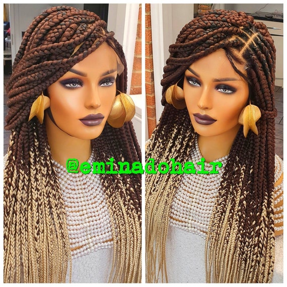 13x4 Lace Frontal Box Braids Braided Wig Lace Front Wigs 1b/Green