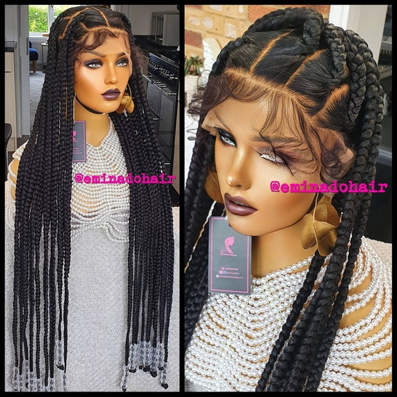 Braided Wig,knotless Big Braids, Chunky Box Braids, Beads, Butt Length  Braids, Full Lace Wig for Black Women, Custom Made Wig 