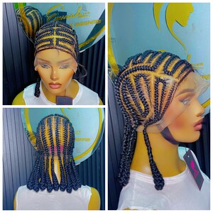 Ready to ship ghana weave braided wig for black women gift for women full frontal cornrow wig straight back weave knotless box braid