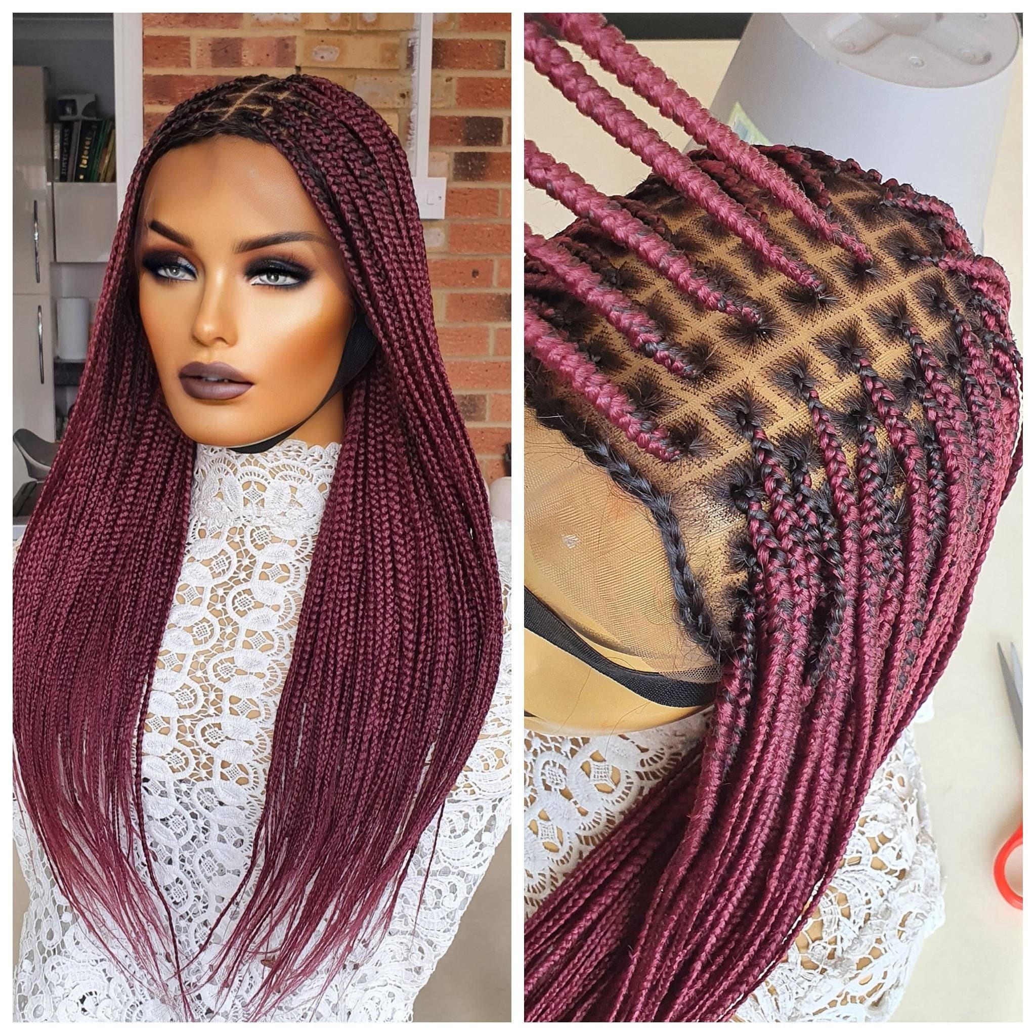 Burgundy Braided Wig With Closure/box Braid Wig for Black Women