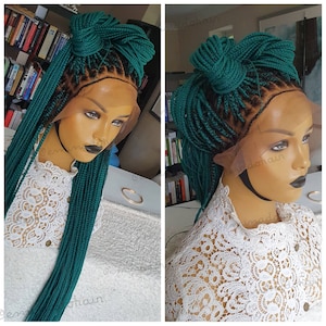 Braids wig, Knotless Braids, Braided Lace Wig for Black Women, Handmade wig, braids wig, green braids, free shipping