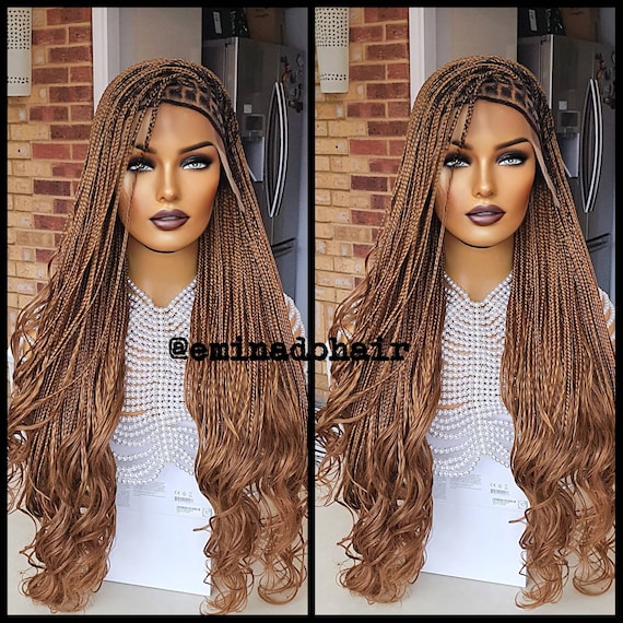 Braided Wig Knotless Box Braids, Full Frontal Closure Wig Made for Black  Women Box Braids Single Plaits Full Lace Wig, French Curl Braids -   Canada