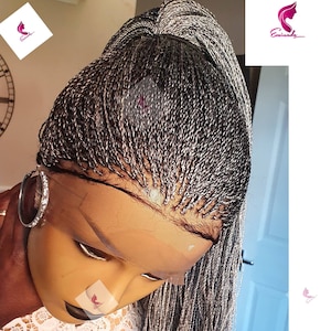 Salt and pepper Micro Twists Braided Wig for Black Women Full lace Unit Grey Hair Micro Braids Glueless Hairpiece Custom Made Wig