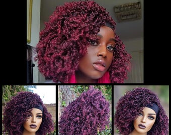 Peluca trenzada con diadema / Peluca trenzada con diadema / Peluca trenzada con diadema / Peluca trenzada con diadema / Peluca con rizos de resorte / Cabello color borgoña / Peluca sin pegamento