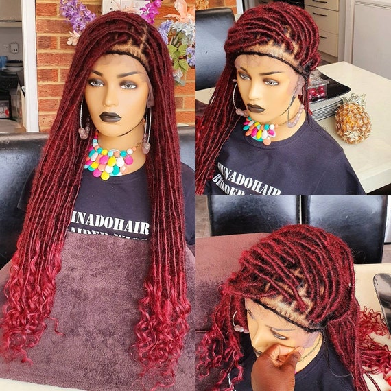 Faux Locs, Braided Wig, Goddess Faux Locs. Burgundy Dreads Locs Light  Flexible Locs 