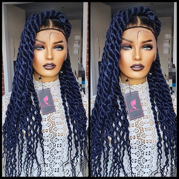 Braided Wig,rope Twists Blue,full Lace Wig, Senegalese Twists, Braids  Wig/custom Made Hair for Black Women/ Handmade. Chunky Big Braids 