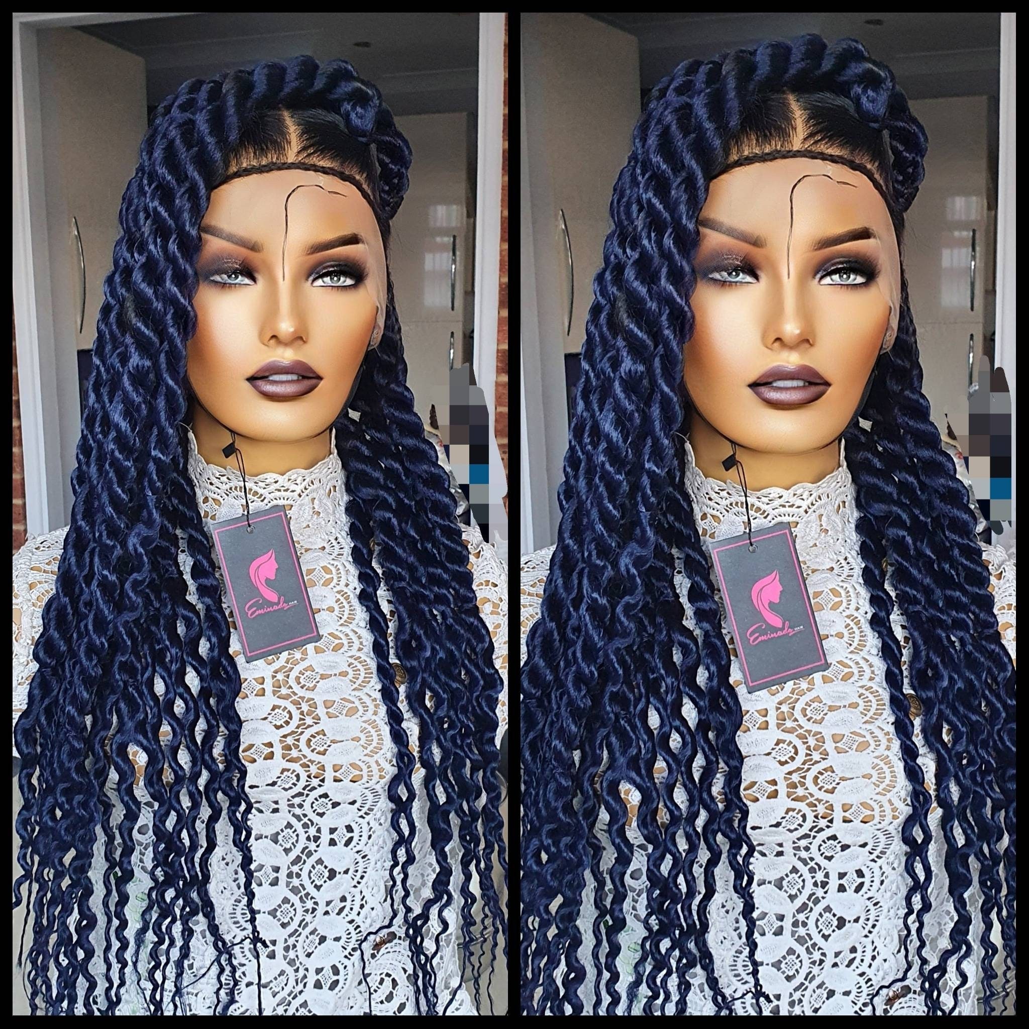 Braided wig,rope twists blue,full lace wig, senegalese twists, braids wig/custom made hair for black women/ Handmade. Chunky big braids