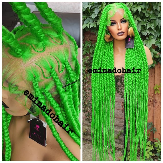 Box Braids Fully Hand Braided Lace Wig- Lime Green