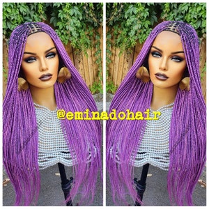 Braided Wig knotless box braids, full frontal closure Wig made for black women box braids single plaits Full lace wig, pastel colours wig