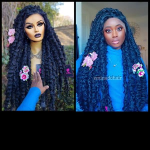 Braided Wig Butterfly Locs Wig with Flowers – Boho Goddess Wig | Handmade Crochet Loc Wig | Natural-Look Protective Style | Full Lace Wig