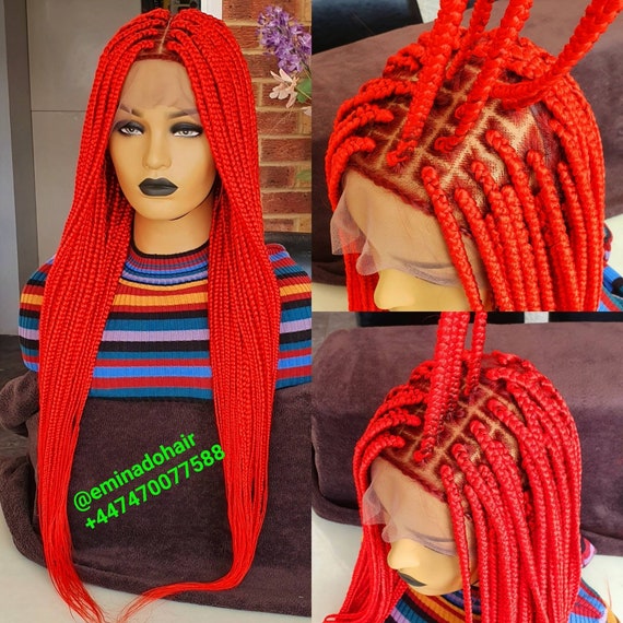 Braided Wig,knotless Box Braids, Cheap Black Women Wig,full Lace Wig,full  Frontal Wig,red Hair,braidswig, 