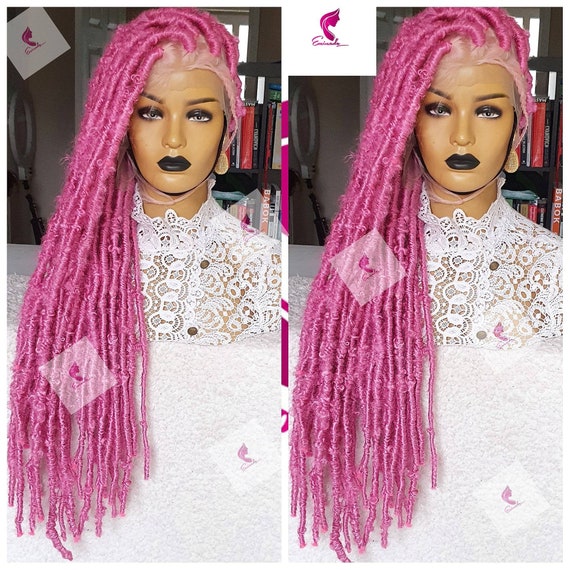 Distressed Locs, Butterfly Locs, Braided Wig, Braids Wig, Pink Dreads  30inches. Full Lace Wig.faux Locs. Natural Locs. Butterfly Locs. 