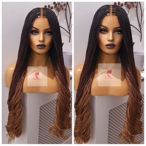 Knotless Braided Wig, closure glueless wig for black women. Ombre braids Ready to ship,in stock for immediate shipping.Gift for women