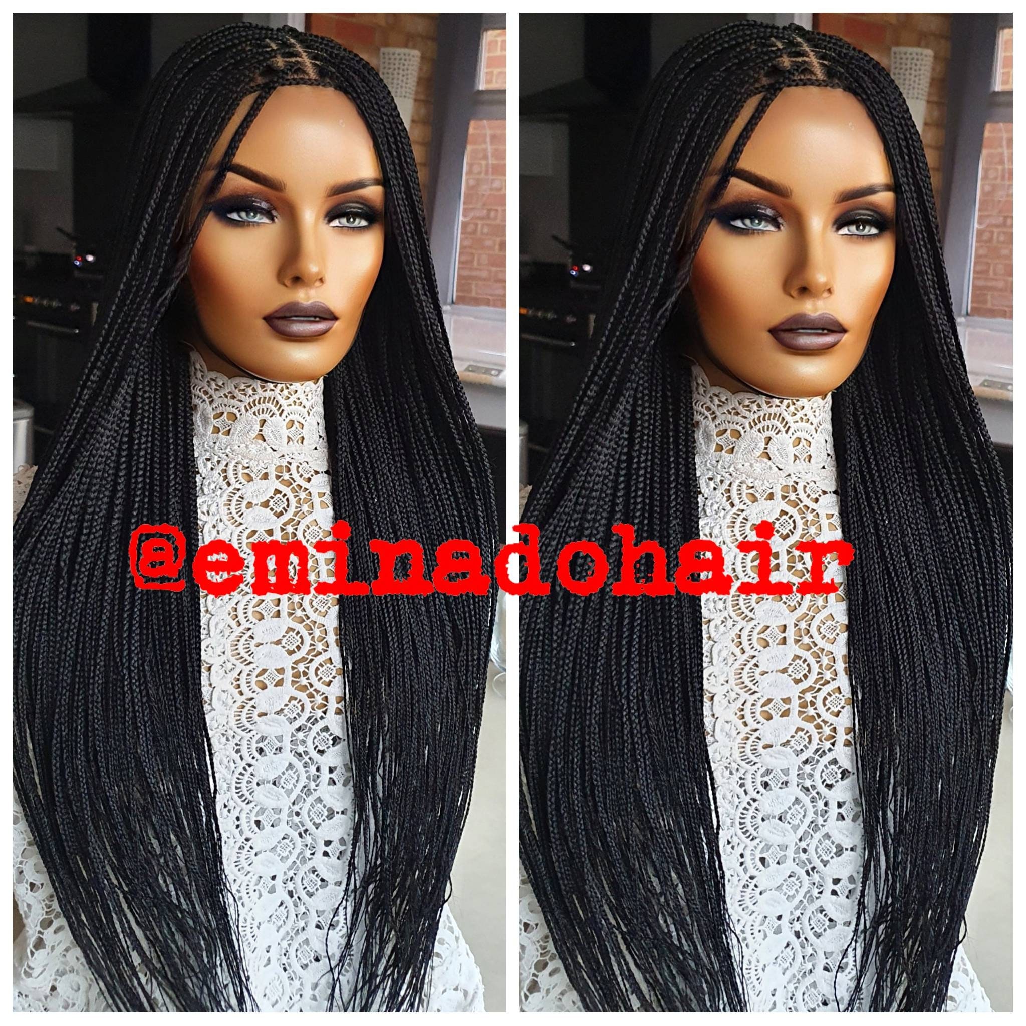 Ready to ship, full closure, micro braids, free parting, sales, braided  wigs, braids wigs - Wigs black, , braided, long, synthetic hair