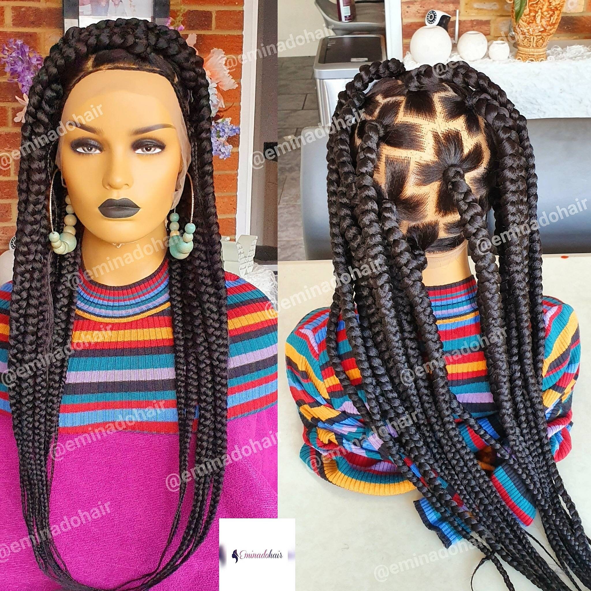 Braided Wig Box Braids Full Lace Wig Big Braids Etsy