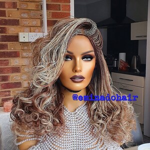 Micro braided wig, senegalese twists, full frontal/closure/full lace wig,ombre blend, french curls, platinum blonde and colour 33 mix
