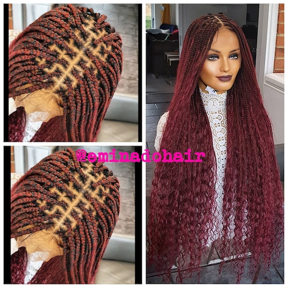 Braided Wig,braidswig,knotless Braids,boho Braids,wig for Black Women,cheap  Braided Wigs,handmade Wig,burgundy Box Braids 