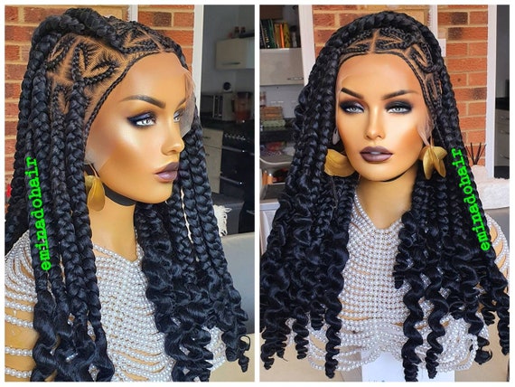 Braided Wig,knotless Big Braids, Chunky Box Braids, Beads, Butt