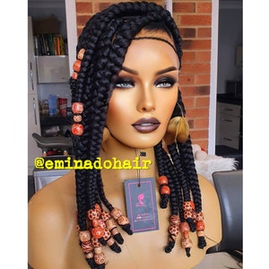Ready to ship,knotless braided wig, box braids, chunky short bob hair, wig for black women, single plaits light weight wig, custom made unit