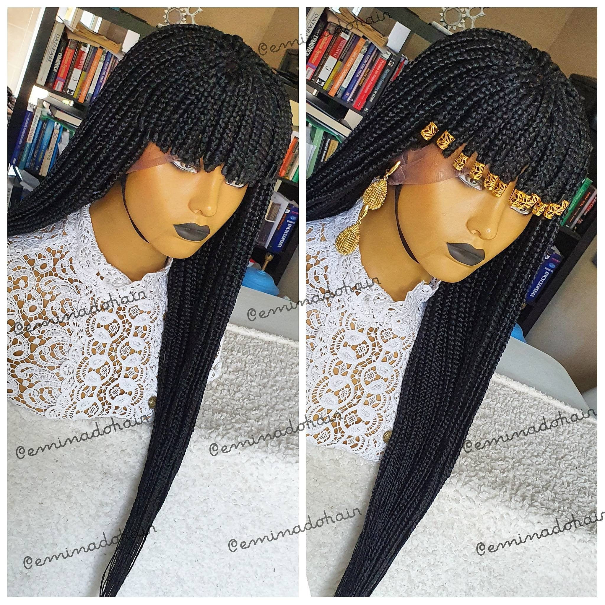 Braided Wig, Braidswig, knotless braids, Micro Box Colour  Full frontal fringe, handmade cheap wig