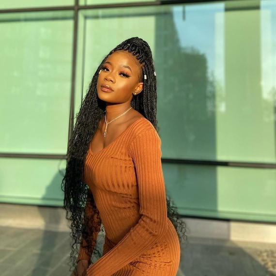 Boho Knotless Braided Wig,bohemain Box Braids,4by4 Closure  display picture 1