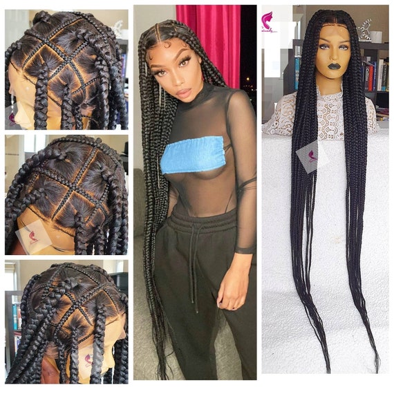 Braided Wig,braidswig Chunky Box Braids Jumbo Box Braids, Wigs for Black  Women,full Lace Wig,butt Lenght Braids.ready to Ship. Glueless Wig 