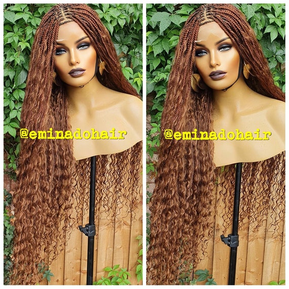 Parrucche Intrecciate A Scatola Piccola Senza Nodi Con Trecce Senegalesi In Pizzo Pieno Sintetico Per Le Donne Parrucche Intrecciate Bordeaux Bionde Ombre Da 36 - Foto 4