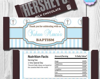 Boy Baptism Candy Bar Wrapper Boy Christening Candy Bar Label