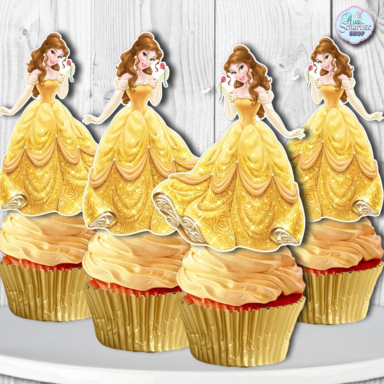 Princess Belle Cupcake Toppers Beauty and the Beast Cupcake | Etsy