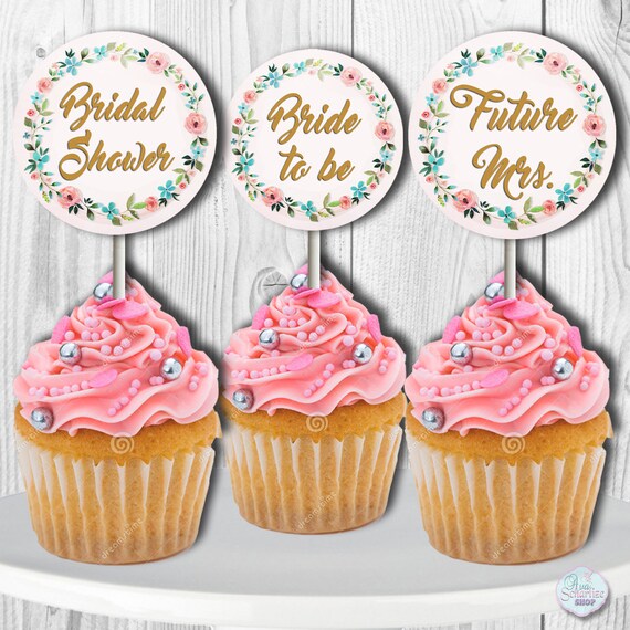 Bridal Shower Cupcake Toppers Floral Cupcake Picks Floral Etsy
