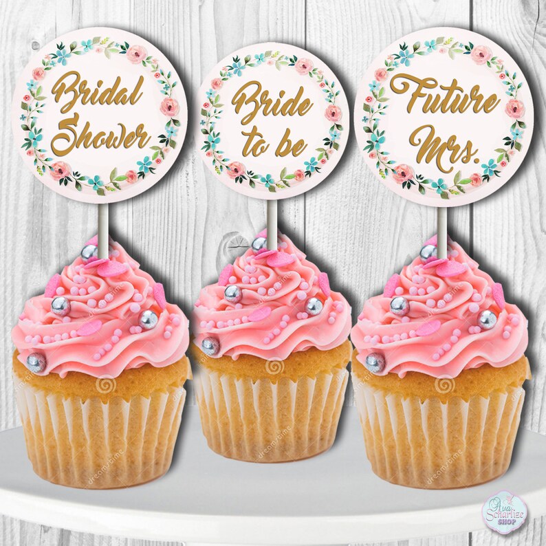 Bridal Shower Cupcake Toppers Floral Cupcake Picks Floral Etsy