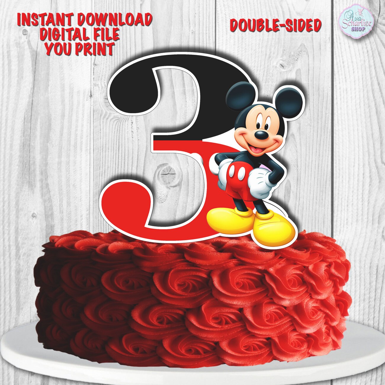 Mickey Mouse Cake Topper Mickey Mouse Centerpiece Number 3 Etsy