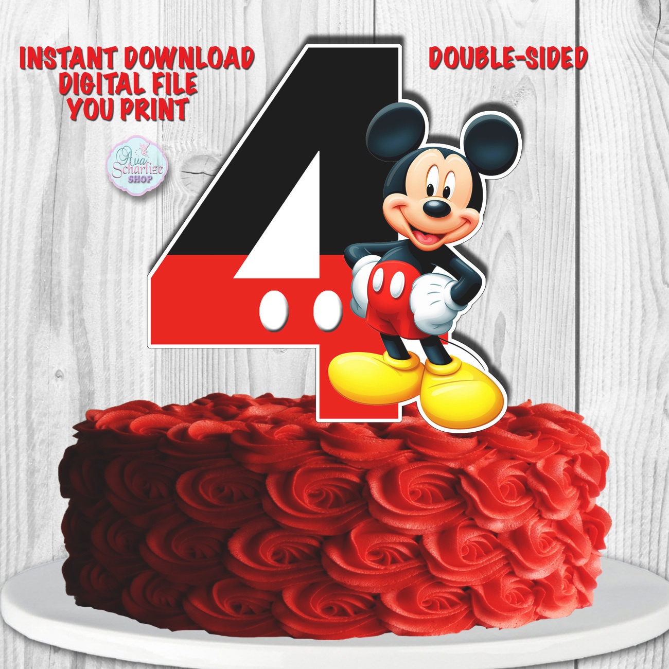 Mickey Mouse Cake Topper Mickey Mouse Centerpiece Number 4 Etsy