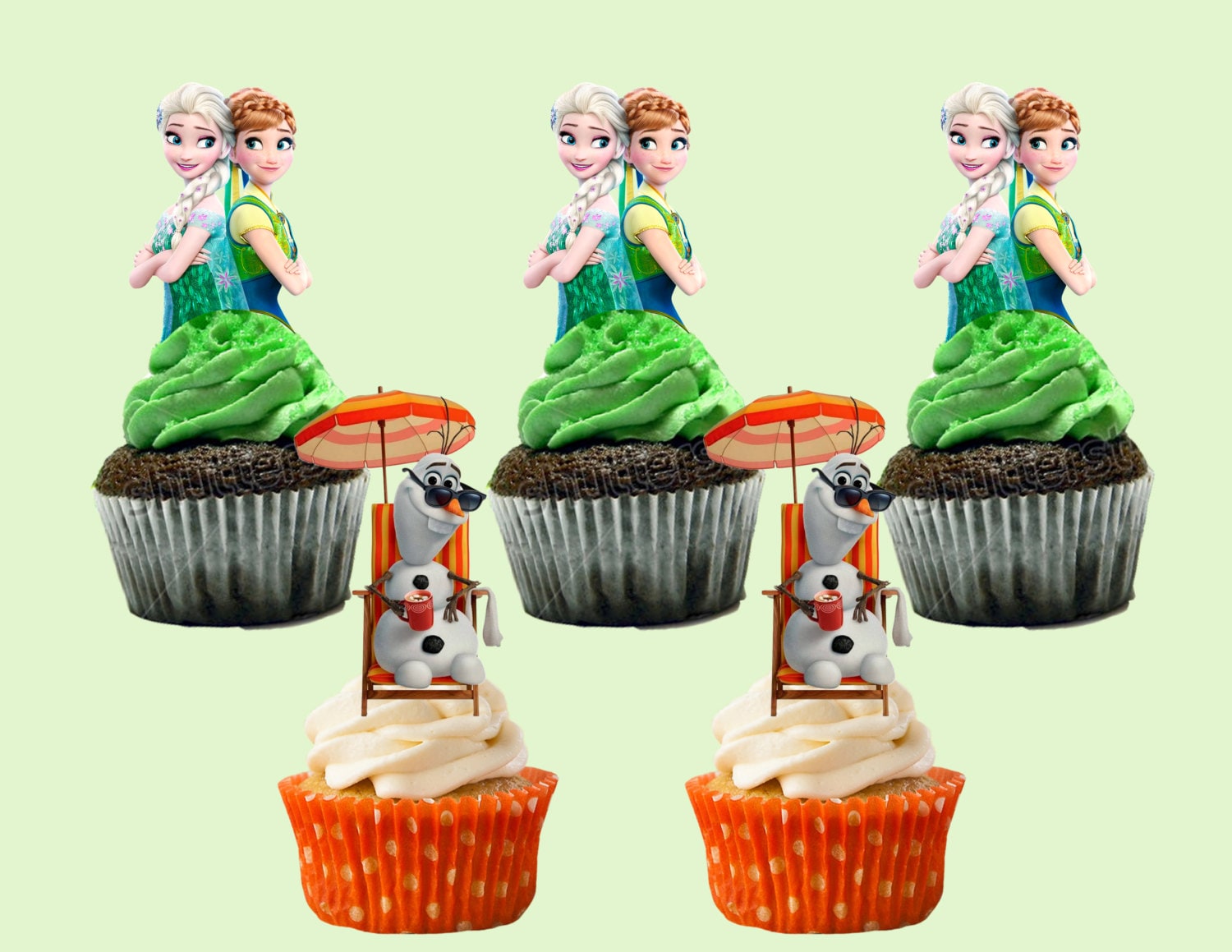 Disney Frozen Fever Ana Elsa and Olaf Cupcake Toppers Etsy