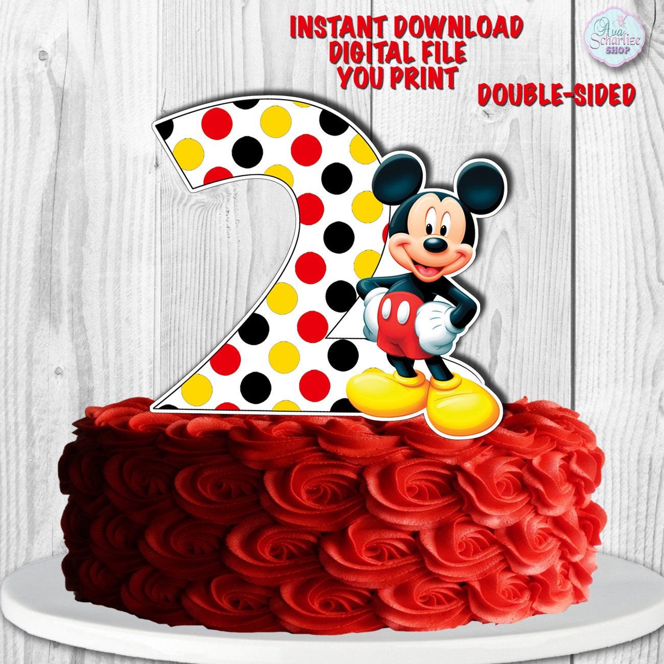 Mickey Mouse Cake Topper Mickey Mouse Centerpiece Number 2 Etsy