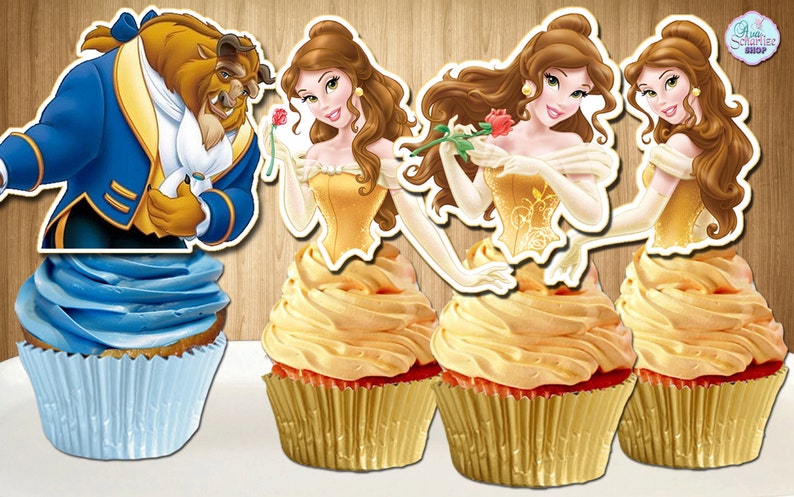 Beauty And The Beast Cupcake Toppers Princess Belle Beauty And The Beast Cupcake Toppers Princess Belle