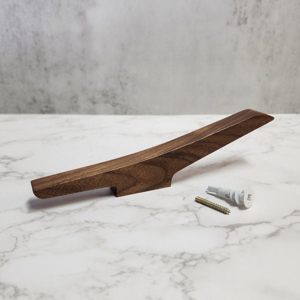 Walnut Wall Hook for Mid Century Modern Minimalist Floating Storage of Clothing, Coats, Jackets, Bags and Towels