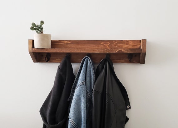 5-10 Hook Pine Coat Rack Minimalist Modern Mid Century 