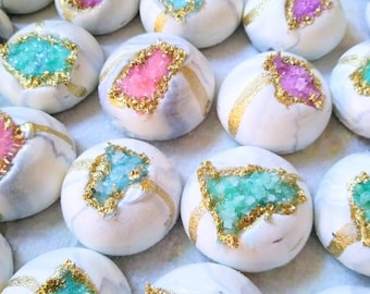 Vanilla Meringue Cookies, Marbled Gold Geode Candy Jewels, Gluten Free