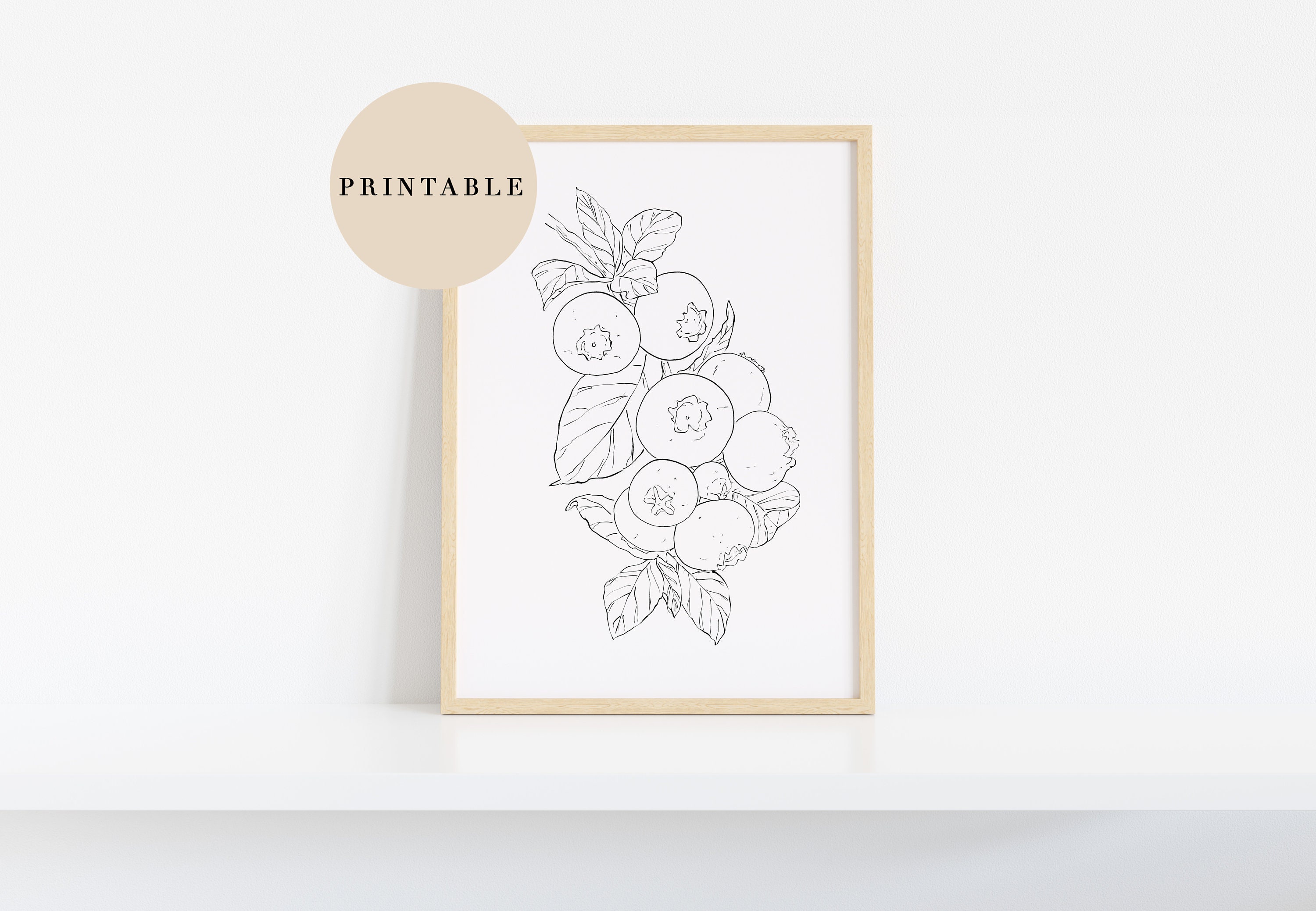 PRINTABLE Blueberry Print Illustration, Minimalistic Food Art, Black ...