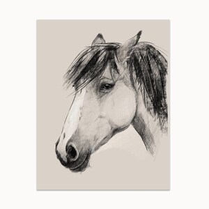 Horse wall art print, horse head pencil drawing p, animal illustration, horse charcoal art print