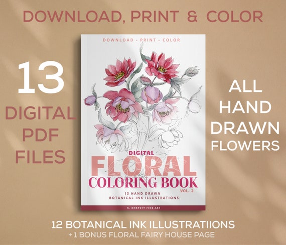 Download Flower Coloring Book 2 For Adults And Kids Pdf Printable Etsy