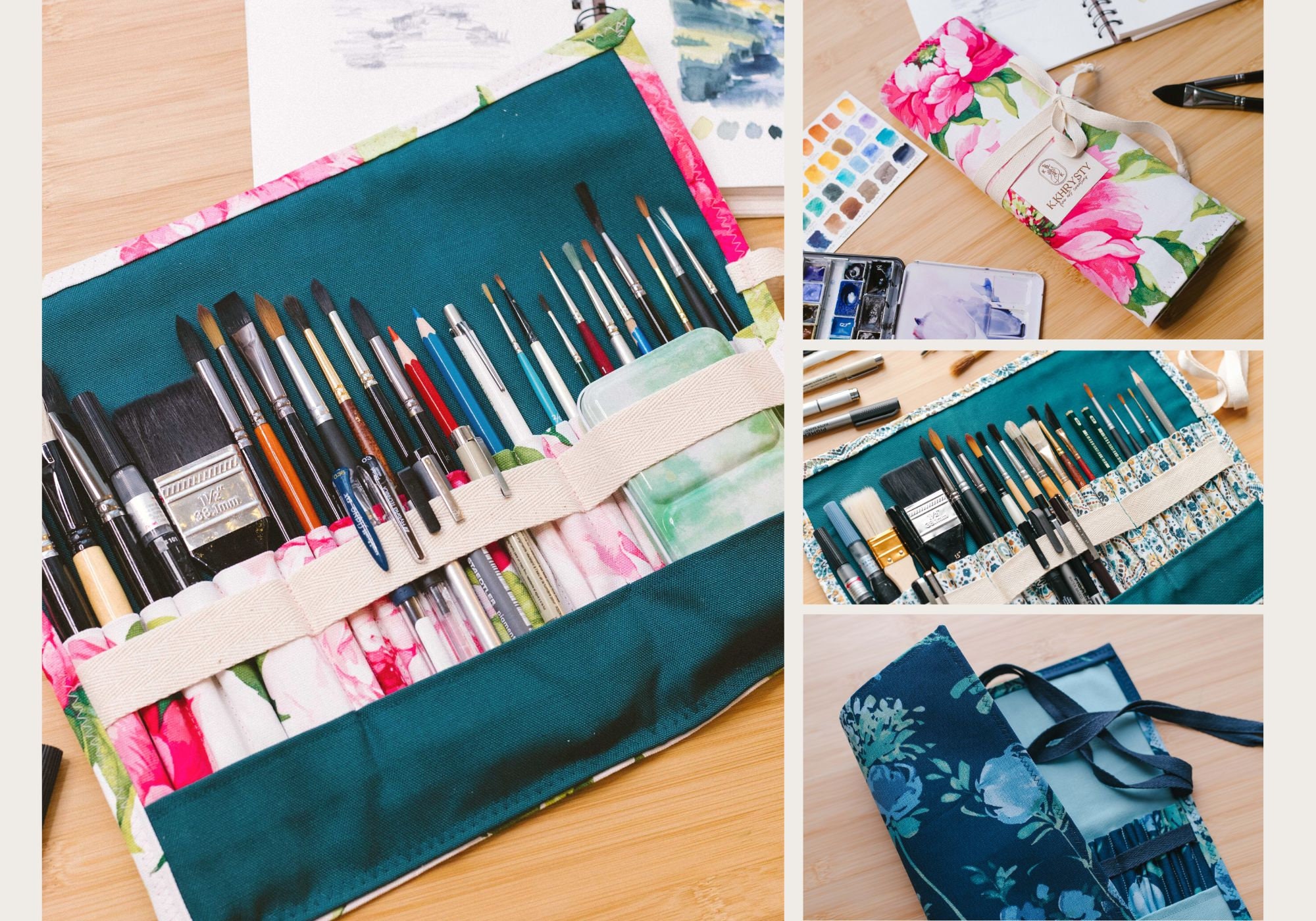 Canvas Brush Case, artist travel case, roll up case, handmade,…
