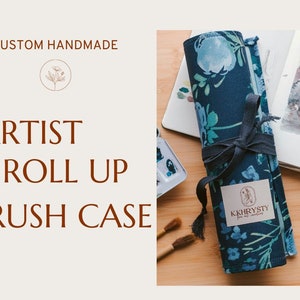 Canvas Brush Case, artist travel case, roll up case, handmade, adjustable brush holder, holds 25+items