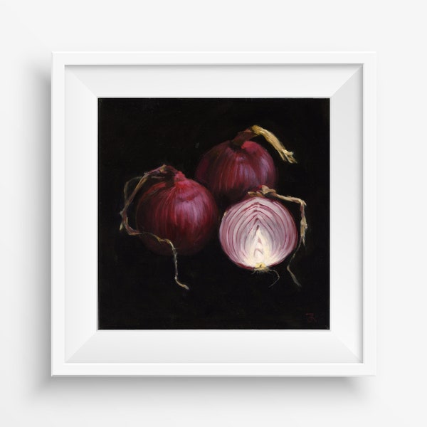 Red Onions Oil Painting Fine Art Giclee Print. Kitchen Decor. Food Art Painting. High Quality Art Print. Botanical Art. Realism. Unframed.