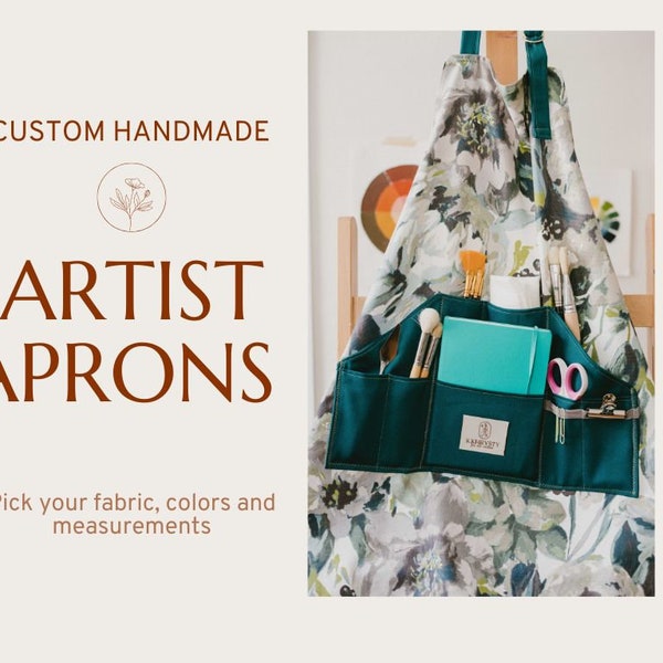 Custom Artist Aprons with pockets, craft and painting aprons, adjustable, cotton fabric, various pattern options available