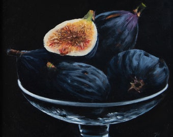Fresh Figs in a bowl  Oil Painting Fine Art Giclee Print. Food Art Painting. High Quality Art Print. Botanical Art. Realism. Unframed.