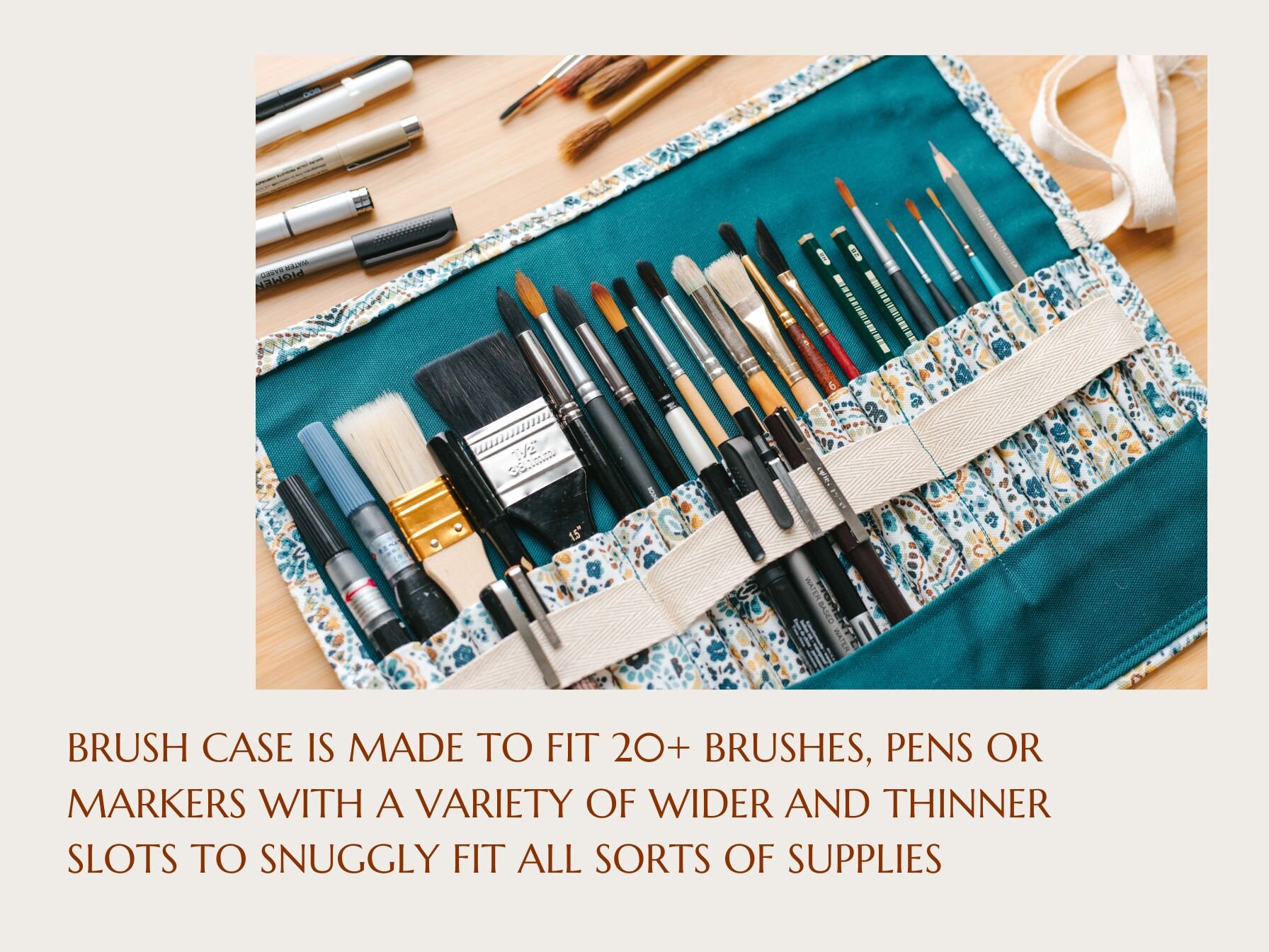 Canvas Brush Case, Artist Travel Case, Roll up Case, Handmade, Adjustable  Brush Holder, Holds 25items 