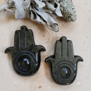 Hamsa Carving Protection Hand Of Fatima Golden Sheen Obsidian